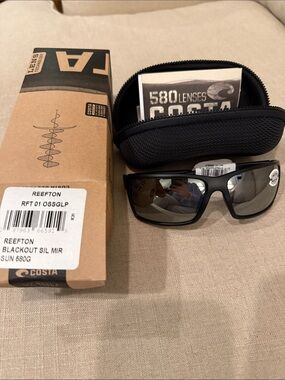 Costa Reefton Polarized Sunglasses Black with Silver Mirrors